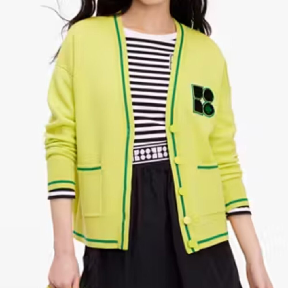 Kate Spade Noel Logo Wool Stretch Knit Cardigan Sweater M